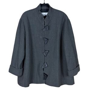 Caroline Rose Gray Oversized Button Textured Swing Jacket Sz 2X Career Lagenlook